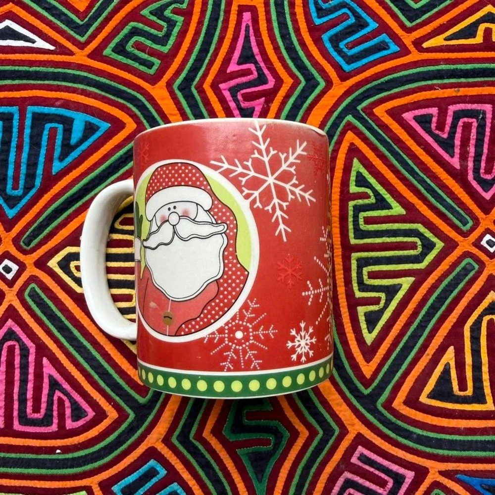 Vintage Christmas Santa Red Ceramic Mug Snowflakes‎ Xmas Decor